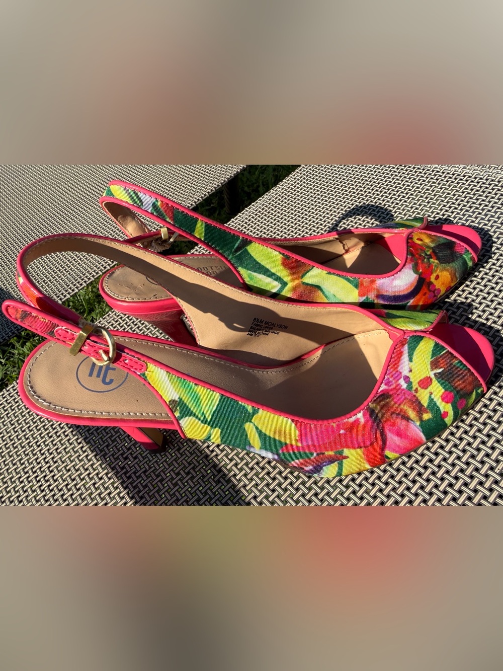 Mootsies Tootsies Bright Floral Pink Multicolor Slingback Kitten Heels